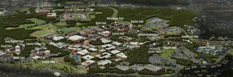Graphical map of residence halls on campus