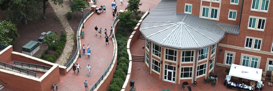 Overhead view of students on campus