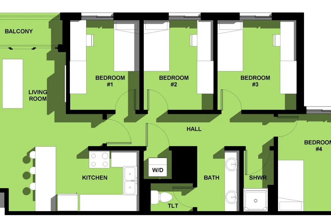 Pine, 4 Person_4 Bedroom Apartment (With Balcony) Floor Plan