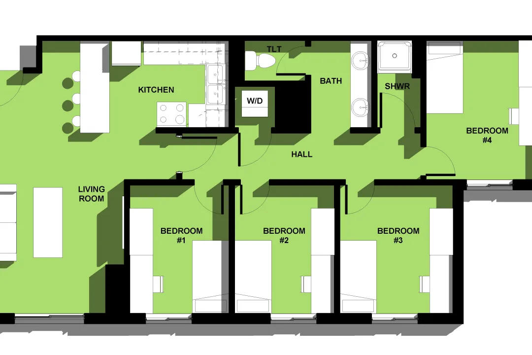 Pine, 4 Person_4 Bedroom Apartment (Without Balcony) Floor Plan