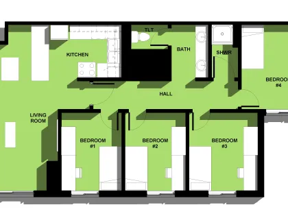 Maple, 4 Person_4 Bedroom Apartment (Without Balcony) Floor Plan