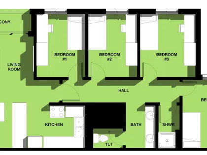 Maple, 4 Person_4 Bedroom Apartment (With Balcony) Floor Plan