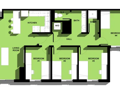 Pine, 4 Person-4 Bedroom Apartment (Without Balcony) Floor Plan